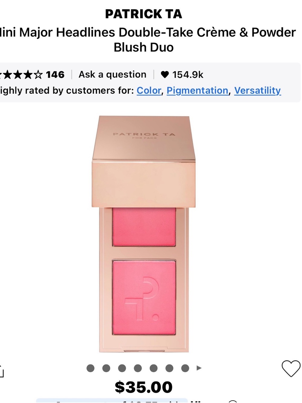 Not for SALE Patrick Ta MINI Double-Take Crème & Powder Blush Duo